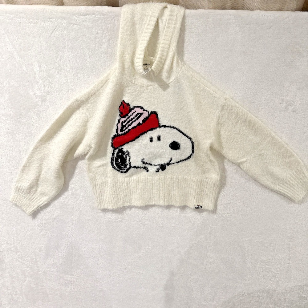 New Girls 7/8 Justice Snoopy Pullover Hoodie Sweater Size Small 0041